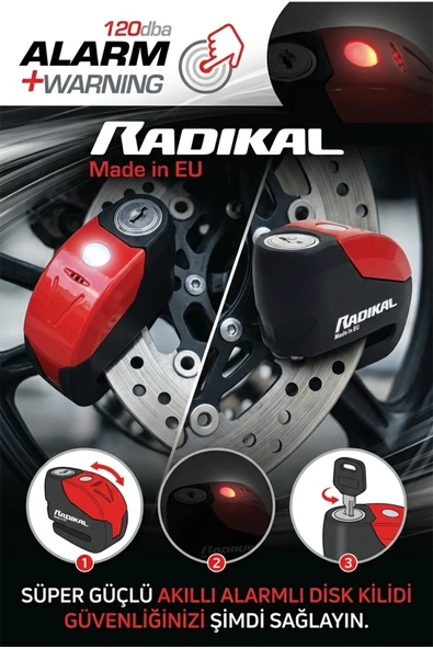 Radikal RK9 Motosiklet Disk Kilit Alarmı 120db Güçlendirilmiş Su Geçirmez Kilit + BUFF HEDİYELİ ürün görseli 1