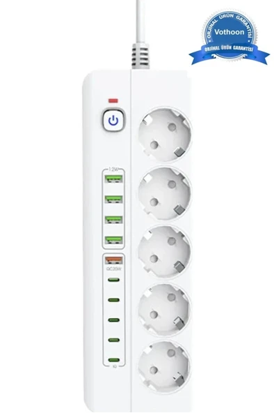 3500w Akım Korumalı 5’li Grup Priz: 5x Usb + 5x Type-c Çıkışlı (2 Metre) ürün görseli 1