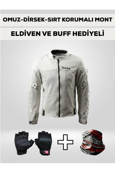 MOTOKIT Revertech Aura Beyaz / Bel, Dirsek ve Sırt Korumalı Motosiklet Montu + ELDİVEN VE BUFF HEDİYELİ ürün görseli 1
