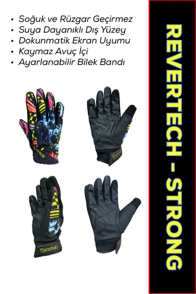 MOTOKIT Revertech Strong Blue Skull / Su ve Rüzgar Geçirmez Kışlık Motosiklet Eldiveni + BUFF HEDİYELİ ürün görseli 1