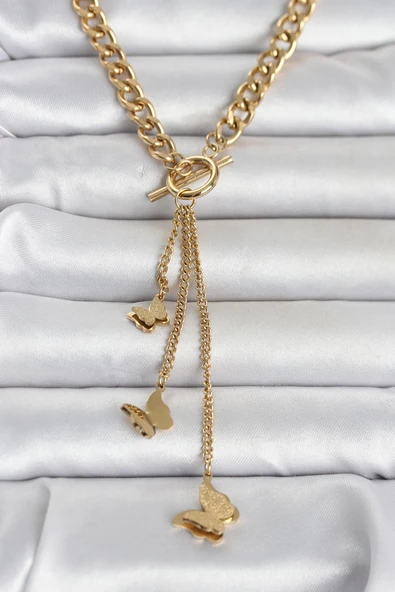 316L Çelik Gold Renk Sallantılı Kadın Kolye TJ-BKO11043 ürün görseli 1