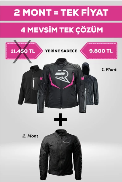 4 Mevsim Tek Paket Motosiklet Montu Yazlık Fileli + Kışlık Mont + Yağmurluk + Polar ürün görseli 1