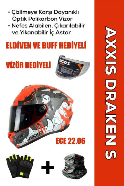 AXXIS Draken S Trooper E5 / Mat Kırmızı Full Face Motosiklet Kaskı - İntercom Uyumlu, DOT VE ECE 22.06 + ELDİVEN ve BUFF HEDİYELİ ürün görseli 1