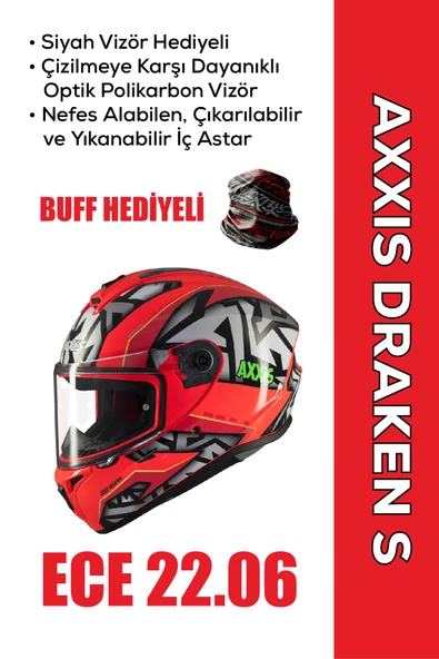 AXXIS Draken S Jolly / Mat Kırmızı Full Face Motosiklet Kaskı Siyah Vizör Hediyeli ürün görseli 1
