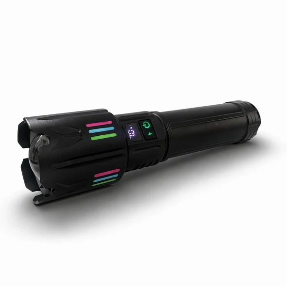 Bedotech Bd-5501 50w Tg Led Alüminyum Alaşımlı Zoomlu Dijital Göstergeli Type-c Şarjlı El Feneri ürün görseli 1