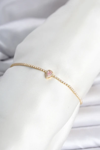 Pirinç Gold Renk Pembe Damla Model Su Yolu Kadın Bileklik TJ-BB8477 ürün görseli 1