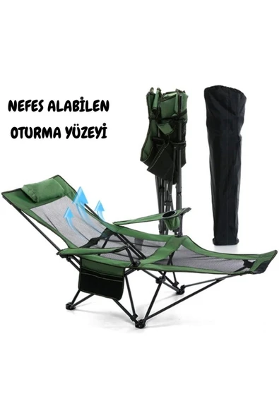 KATLANIR KAMP SANDALYESİ ŞEZLONG YEŞİL ürün görseli 1