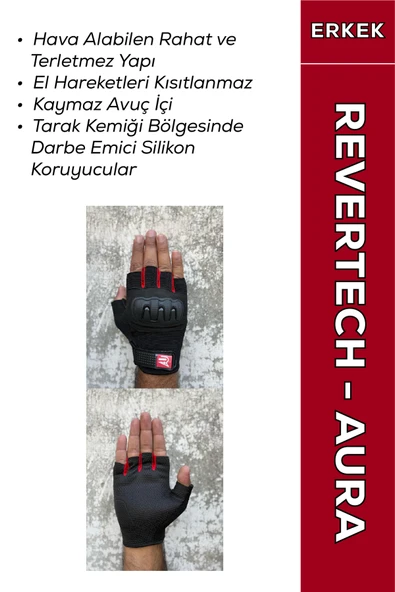 MOTOKIT Revertech Aura Kırmızı / Yarım Parmak - Kaymaz Avuç İçi Özellikli Motosiklet Eldiveni (Erkek) ürün görseli 1