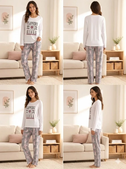 Kadın Beyaz Pijama Takımı - Resim 4