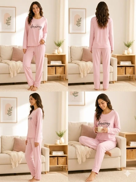 Kadın Pudra Pijama Takımı - Resim 4