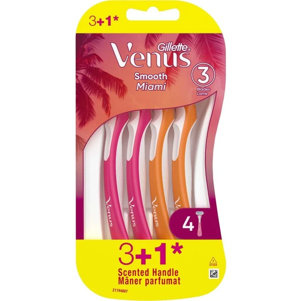 Gillette Venus Smooth Miami Kadın Tıraş Bıçakları, 3'lü Kadın Kullan At Tıraş Bıçakları ürün görseli 1
