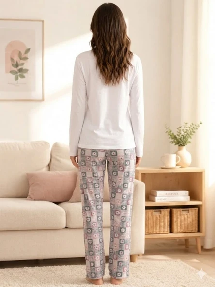 Kadın Beyaz Pijama Takımı - Resim 3