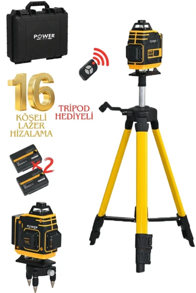 POWER BLACK Pro 16 Köşe Yeşil Lazer Hizalama Terazi 360° Mıknatıslı Çantalı Otomatik Hizalama Metre ürün görseli 1
