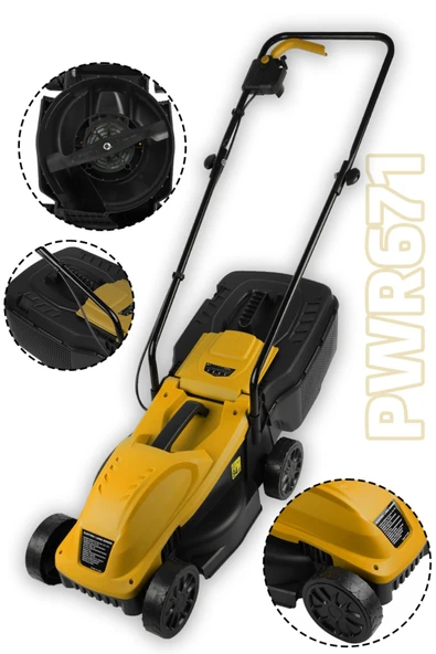 POWER BLACK ELEKTİRİKLİ ÇİM BİÇME MAKINESİ 1200 V BAKIR SARGI 3 FARKLI YÜKSEKLİK AYARI 25-45-65 MM ürün görseli 1