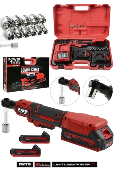 POWER BLACK 21V Akülü Darbeli Cırcır Kolu – 3/8" Profesyonel Somun Sıkma & Sökme kırmızı ürün görseli 1