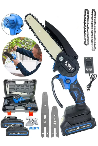 POWER BLACK ULTRA GÜÇLÜ ÇİFT KAMALI ÇİFT ZİNCİR ÇİFT BATARYALI TESTERE 21 V ürün görseli 1