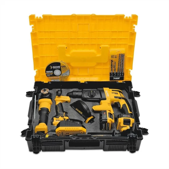 SGS X-Tech Combo Set Çift Akülü Darbeli Matkap, Şarjlı Vidalama Kırıcı Delici , Şarjlı Avuç Taşlama ,15 parça Aksesuar ürün görseli 1