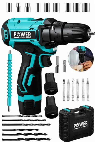 POWER BLACK 12 V ÇİFT BATARYALI AKÜLÜ VİDALAMA ÇANTALI MATKAP ürün görseli 1