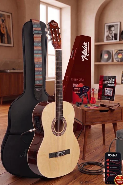 Midex MGX-200NT-EQ Ekolayzerli Profesyonel Elektro Klasik Gitar Seti Natural 4/4 Üst Segment ürün görseli 1