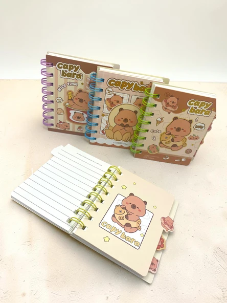 Capy Bara Not Defteri - Mini Telli A7 Not Defteri - Sarı - Resim 3