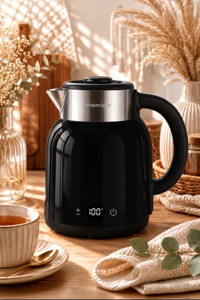 Premier PRK 2516E Paslanmaz Çelik Hazneli Dijital Göstergeli Su Isıtıcısı Cool Touch Kettle - Siyah ürün görseli 1