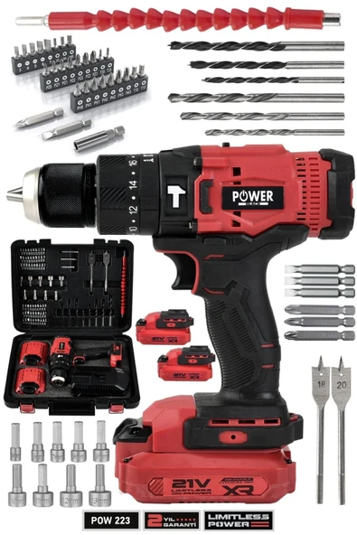 POWER BLACK Profesyonel 21V Çift Akülü 13 mm Darbeli Şarjlı Matkap Akülü Vidalama ürün görseli 1