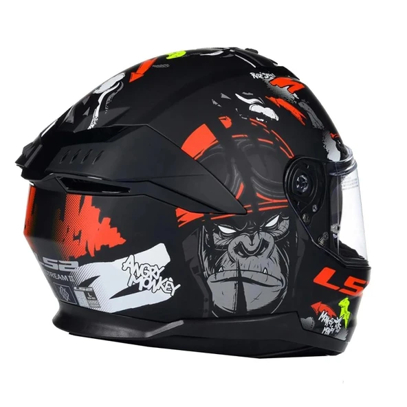 LS2 STREAM 2 ANGRY MONKEY M. BLACK RED KASK - Resim 3
