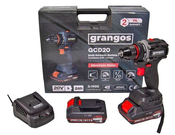 Grangos GCD20-T2 20V 2 Ah Çift Akülü Darbesiz Matkap ürün görseli 1