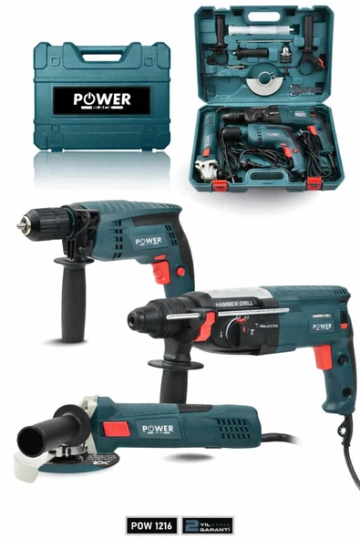 POWER BLACK Profesyonel Elektrikli 3'lü Set Matkap,Taşlama,Kırıcı/Delici Hilti ürün görseli 1