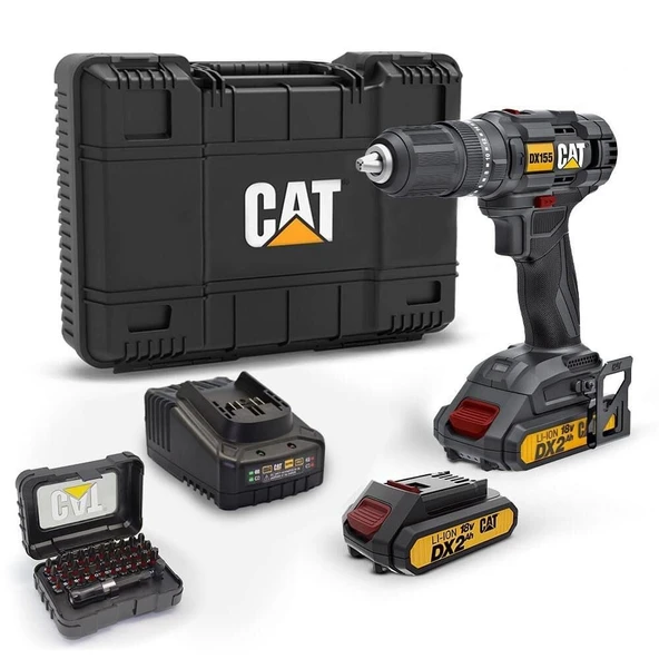CAT DX155.1SET 18Volt/2.0Ah Li-ion Çift Akülü Profesyonel Şarjlı Darbeli Matkap + DA01901 32 Parça Vidalama Uç Seti ürün görseli 1