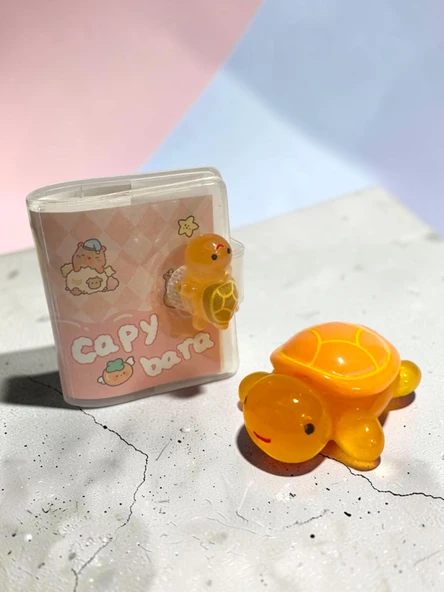 Mini Anahtarlıklı Not Defteri (5x4 cm) ve Sevimli Kaplumbağa Figür (5x4 cm) - Turuncu ürün görseli 1