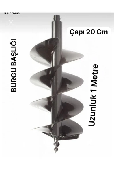 POWER BLACK TOPRAK BURGU MAKİNE UCU ÇAPI 20 CM UZUNLUK 1 METRE ürün görseli 1