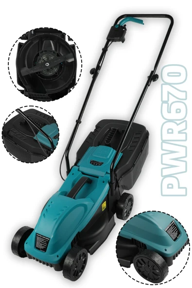 POWER BLACK ELEKTİRİKLİ ÇİM BİÇME MAKINESİ 1200 V BAKIR SARGI 3 FARKLI YÜKSEKLİK AYARI 25-45-65 MM ürün görseli 1