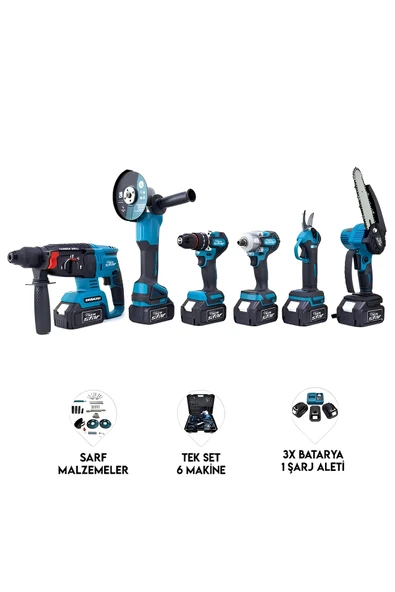 POWER BLACK 6'lı Set Kömürsüz Kırıcı Delici Hilti Vidalama Taşlama Somun Sökme Budama Testeresi Makası ürün görseli 1