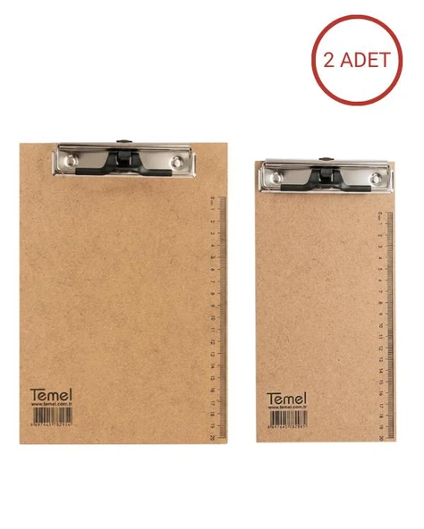 Temel A5 ve 1/3 A4 Ahşap Sekreterlik Metal Klipsli Kalem Tutma Aparatlı 2li Set ürün görseli 1