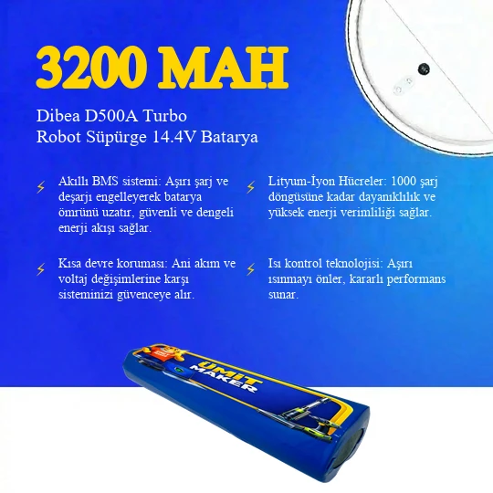 Dibea D500A Turbo Robot Süpürge 3200 mAh Batarya - Resim 3
