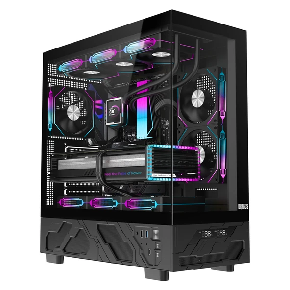 Dragos Basalt Pro V2 Siyah Temp. Display 6x ARGB USB 3.0 TypeC Psu Yok mATX Gaming Bilgisayar Kasası ürün görseli 1