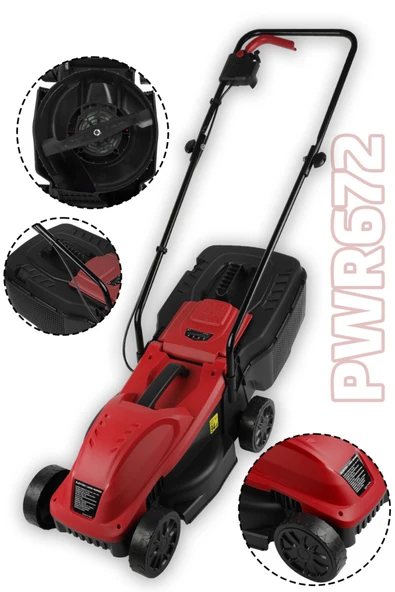 POWER BLACK ELEKTİRİKLİ ÇİM BİÇME MAKINESİ 1200 V BAKIR SARGI 3 FARKLI YÜKSEKLİK AYARI 25-45-65 MM ürün görseli 1