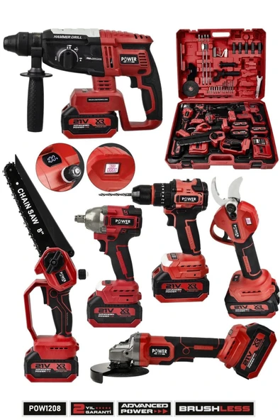 POWER BLACK PRO 21 V Darbeli Kömürsüz 6'lı Set K.D. Hilti-Taşlama-S.S. Sökme-Testere-Makas-Akülü Vidalama ürün görseli 1