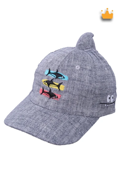 1-3 Yaş 50cm Erkek Bebek Çocuk Yazlık Baby Shark Desenli Ayarlanabilir Şapka Kep Antrasit Y2311004 ürün görseli 1
