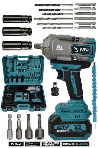 POWER BLACK 21V Çift Akülü Şarjlı pro bijon sökme 1100 Nm Torklu Somun Sıkma Sökme mavi ürün görseli 1