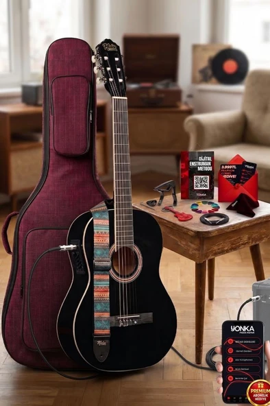 Midex MGX-200BK-EQ Ekolayzerli Profesyonel Elektro Klasik Gitar Seti Siyah 4/4 Üst Segment ürün görseli 1