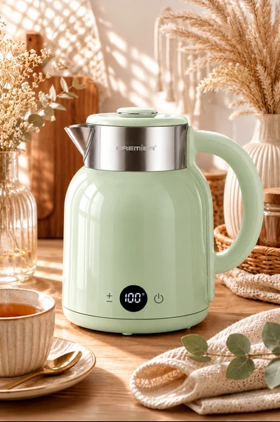 Premier PRK 2516E Paslanmaz Çelik Hazneli Dijital Göstergeli Su Isıtıcısı Cool Touch Kettle - Yeşil ürün görseli 1