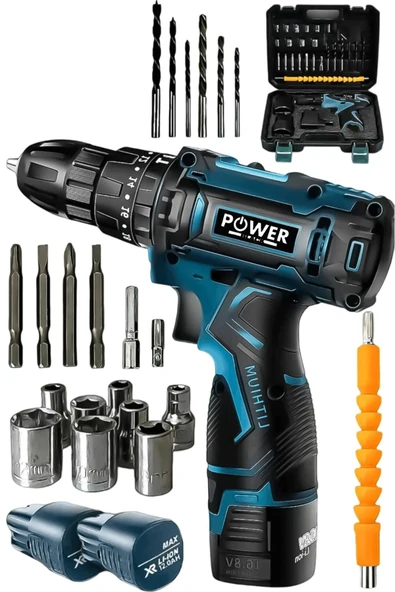 POWER BLACK 23 PARÇA KÖMÜRLÜ MATKAP SETİ 2 BATARYA 1 ŞARJ CİHAZI ürün görseli 1