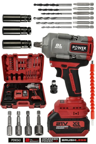 POWER BLACK 21V Çift Akülü Şarjlı pro bijon sökme 1100 Nm Torklu Somun Sıkma Sökme kırmızı ürün görseli 1