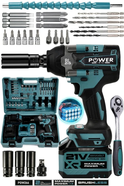 POWER BLACK 1000 NM ULTRA GÜÇLÜ TAM TAKIM SETLİ SOMUN BİJON SÖKME 15 PİLLİ 2 BATARYALI ürün görseli 1