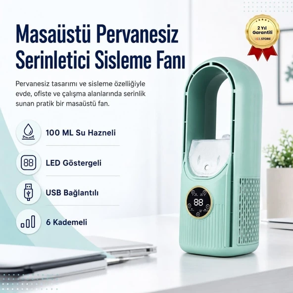 Pervanesiz 6 Kademeli Sisleme Fanı 100ml Su Hazneli Masaüstü Serinletici ürün görseli 1
