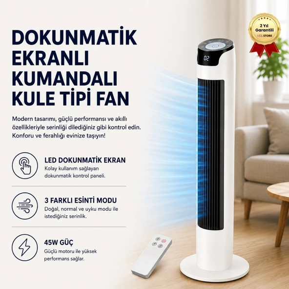 Dokunmatik Ekranlı Kumandalı Kule Tipi Fan 43İNÇ ürün görseli 1