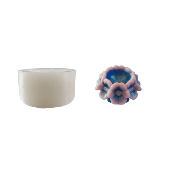 Silikon 3D Dekoratif Kalıp Çiçek Tacı Tasarımlı Mini Saksı ve Mumluk Mum, Taş Tozu ve Beton Kalıbı ürün görseli 1