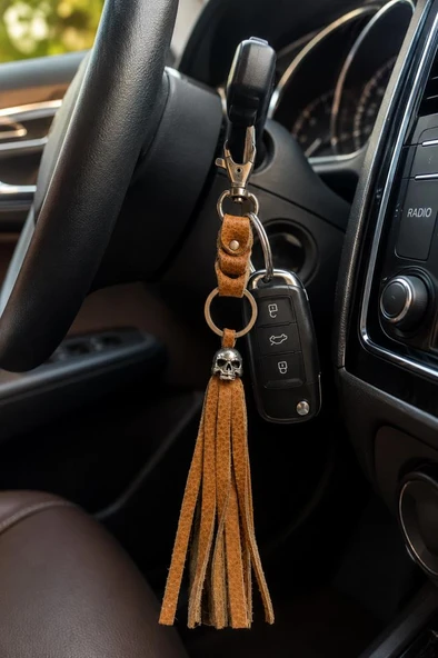 Karabinalı Anahtarlık Deri Araba Anahtarlığı Çanta Süsü Hakiki Deri Çanta Aksesuarı Unisex 26 CM ürün görseli 1